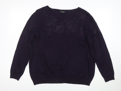 Wallis Women’s Purple Embroidered Floral Knit Blouse UK 18
