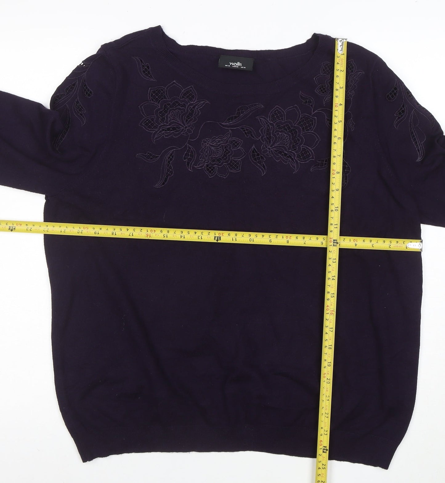 Wallis Women’s Purple Embroidered Floral Knit Blouse UK 18