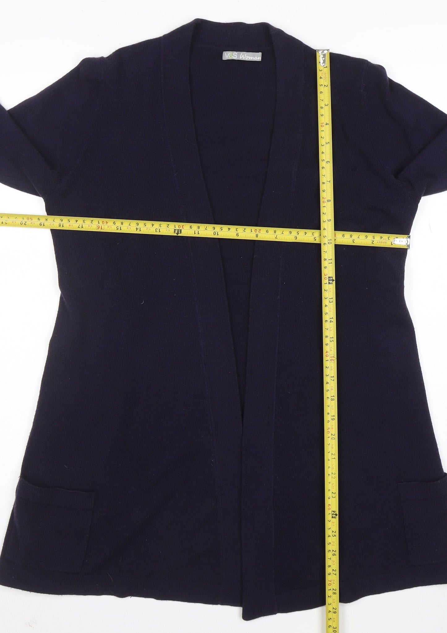 Marks and Spencer Women Navy Blue Longline Cardigan Size 14 Acrylic Knit