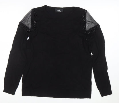 Wallis Women Black Beaded Cold Shoulder Long Sleeve Blouse Size 12