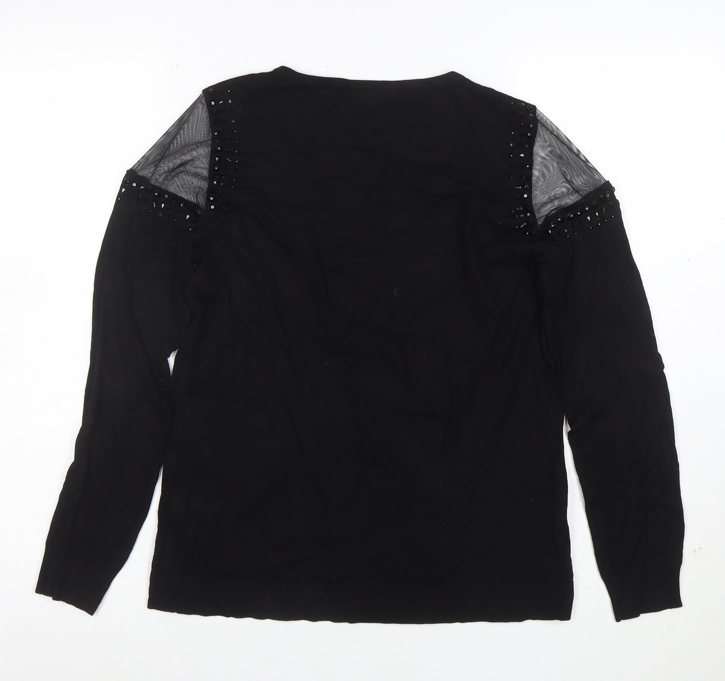 Wallis Women Black Beaded Cold Shoulder Long Sleeve Blouse Size 12