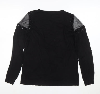 Wallis Women Black Beaded Cold Shoulder Long Sleeve Blouse Size 12