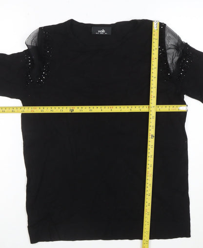 Wallis Women Black Beaded Cold Shoulder Long Sleeve Blouse Size 12