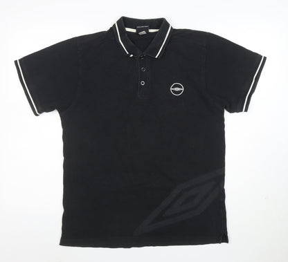 Umbro Men's Black Small Cotton Short Sleeve Polo Shirt