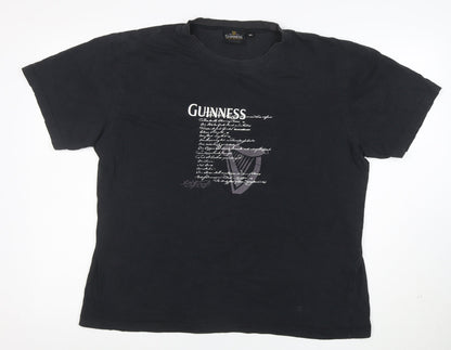 Guinness Men's Black Graphic Beer Logo Cotton T-Shirt Size L