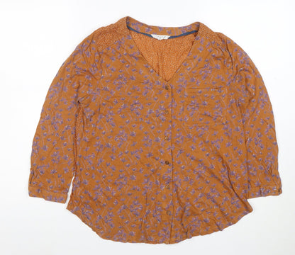 White Stuff Women Brown Floral Button-Up Tunic Top Size 10