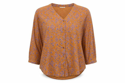 White Stuff Women Brown Floral Button-Up Tunic Top Size 10