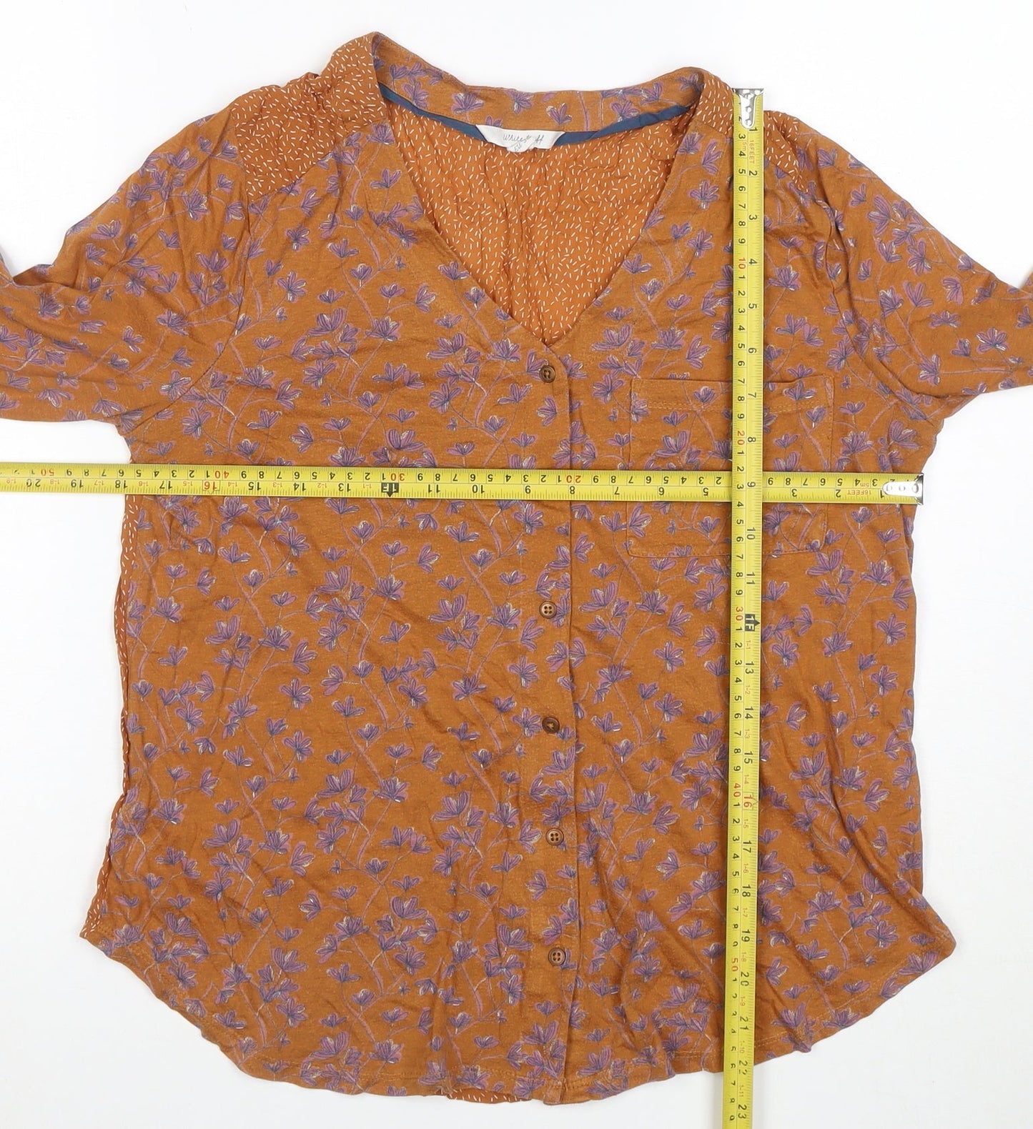 White Stuff Women Brown Floral Button-Up Tunic Top Size 10