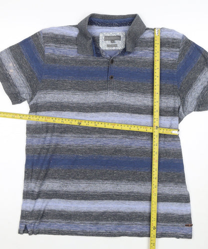 RJR John Rocha Men's Blue Striped Cotton Polo Shirt M Tailored Fit