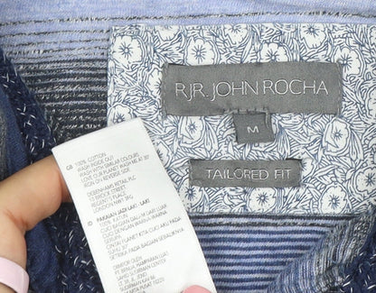 RJR John Rocha Men's Blue Striped Cotton Polo Shirt M Tailored Fit