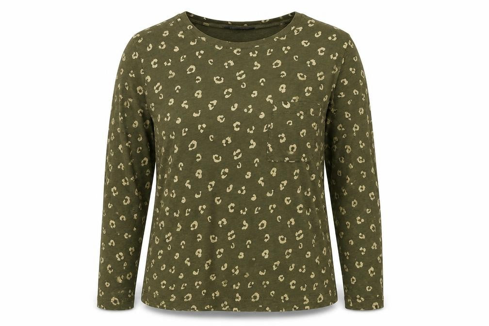 Marks & Spencer Women’s Green Animal Print Long Sleeve Cotton T-Shirt Size 14