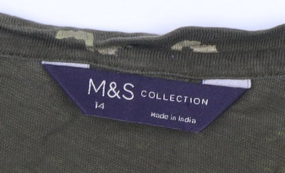 Marks and Spencer Women’s Green Animal Print Long Sleeve Cotton T-Shirt Size 14