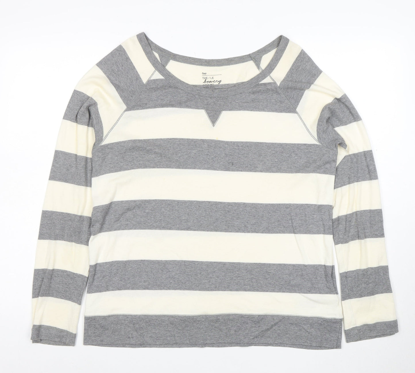 Gap Women Grey Striped Long Sleeve Cotton Modal T-Shirt Size L