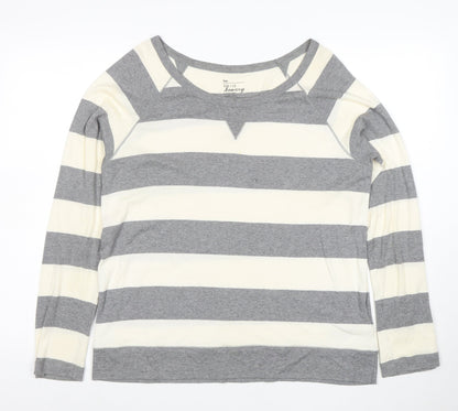 Gap Women Grey Striped Long Sleeve Cotton Modal T-Shirt Size L
