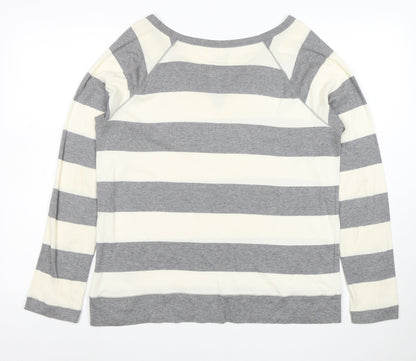 Gap Women Grey Striped Long Sleeve Cotton Modal T-Shirt Size L