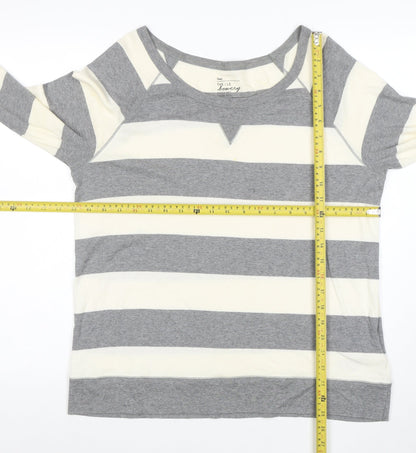 Gap Women Grey Striped Long Sleeve Cotton Modal T-Shirt Size L