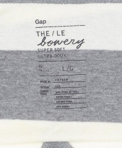 Gap Women Grey Striped Long Sleeve Cotton Modal T-Shirt Size L