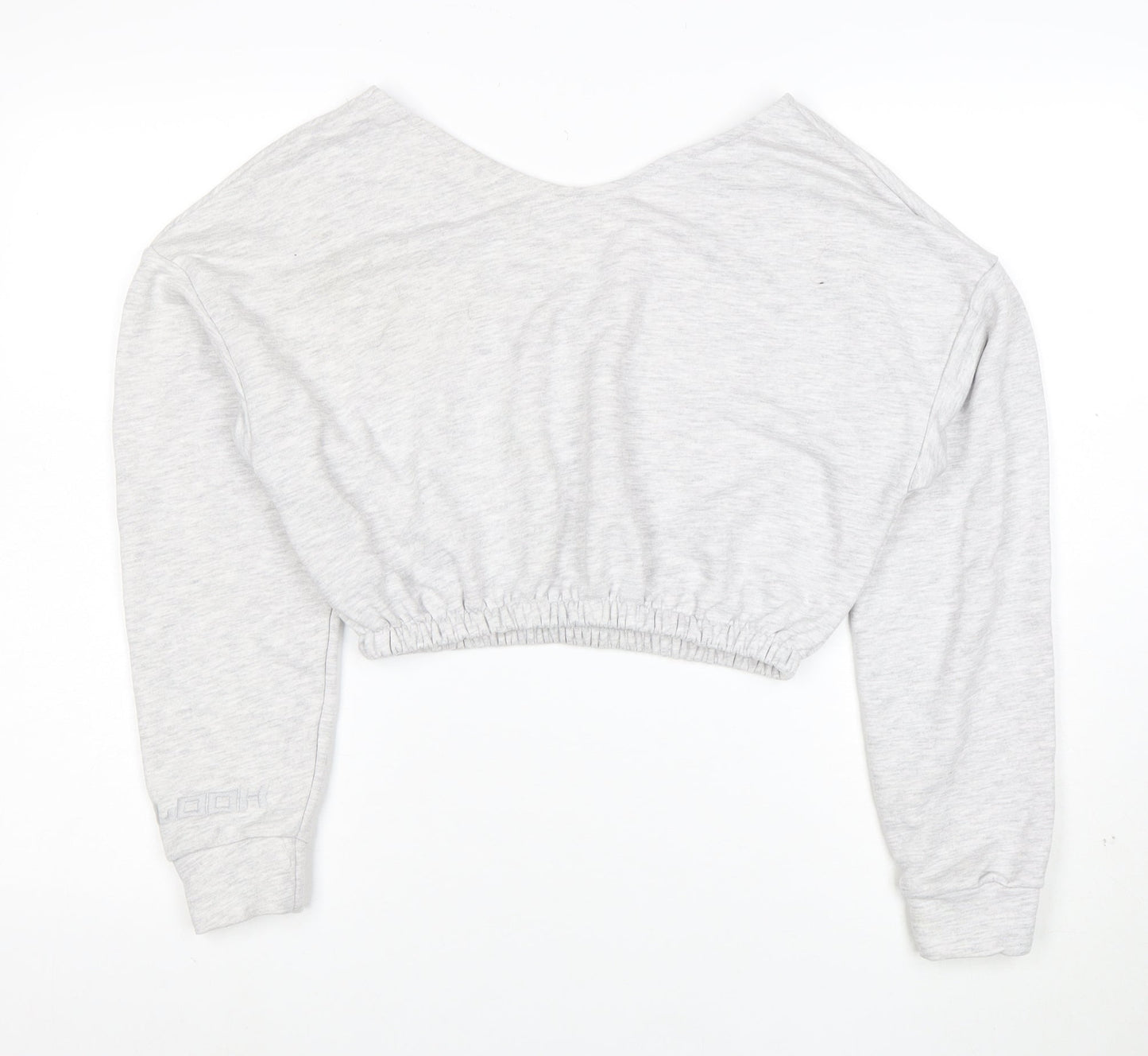 Bershka Women Grey V-Neck Cropped Pullover Sweatshirt Size S