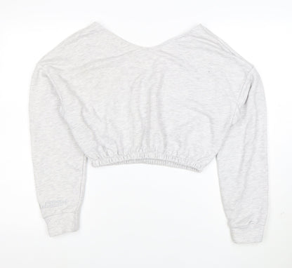 Bershka Women Grey V-Neck Cropped Pullover Sweatshirt Size S