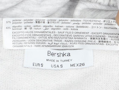 Bershka Women Grey V-Neck Cropped Pullover Sweatshirt Size S