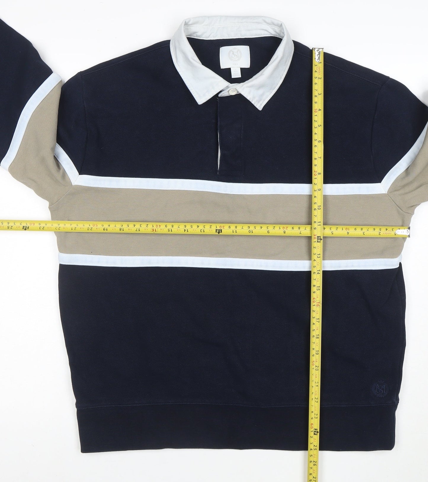 Marks and Spencer Men's Blue Colourblock Polo Shirt Size L Cotton