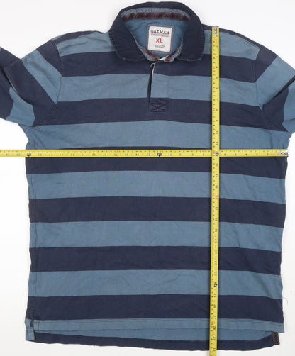 Gazman Men's Blue Striped Cotton Long Sleeve Rugby Polo XL