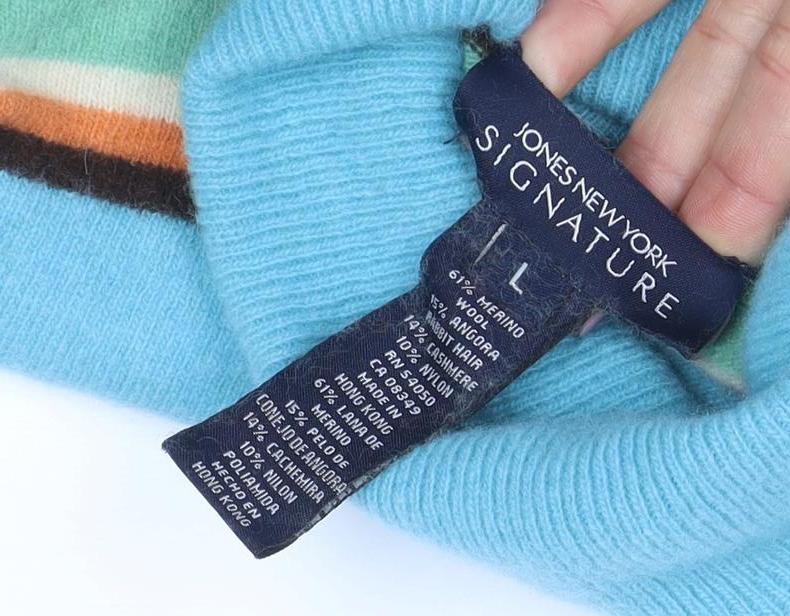 Jones New York Signature Women’s Multicoloured Striped Roll Neck Wool Jumper Size L