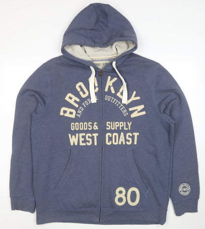 Brooklyn & Fox Men’s Blue Full Zip Hoodie XL Graphic Print