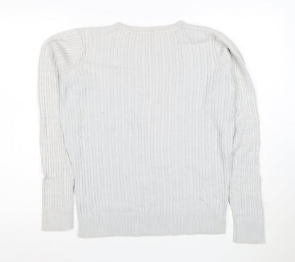 Crew Clothing Co. Womens Grey Cotton Cable-Knit Jumper M