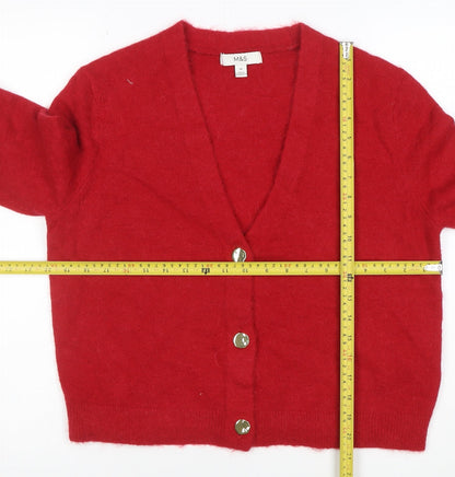 Marks and Spencer Women Red Alpaca Wool Cardigan M V-Neck Knit