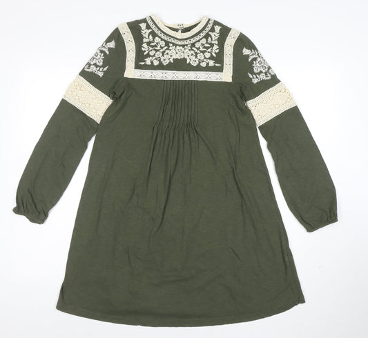 Topshop Women’s Green Embroidered Lace Long Sleeve Shift Dress Size 6