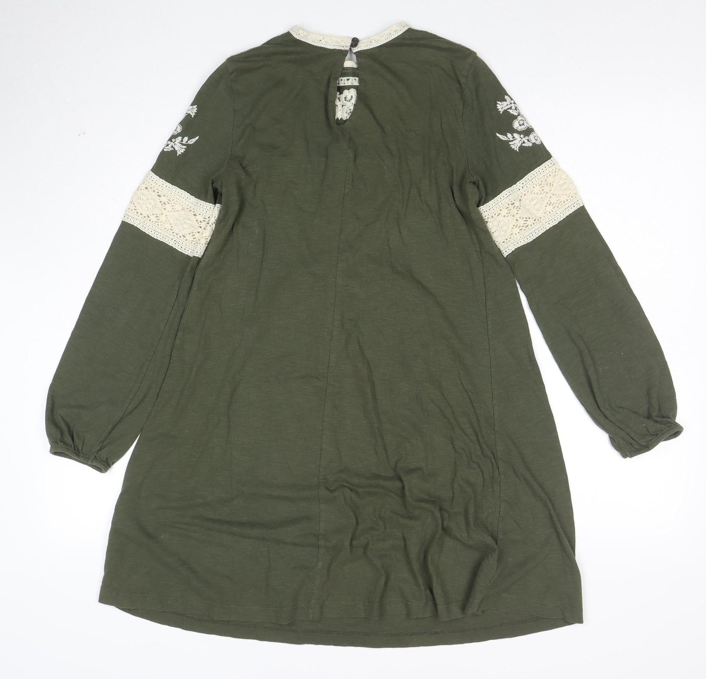 Topshop Women’s Green Embroidered Lace Long Sleeve Shift Dress Size 6