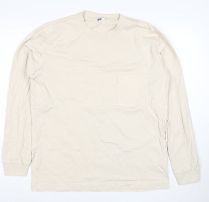Uniqlo Men’s Beige Long Sleeve Crew Neck Cotton T-Shirt M