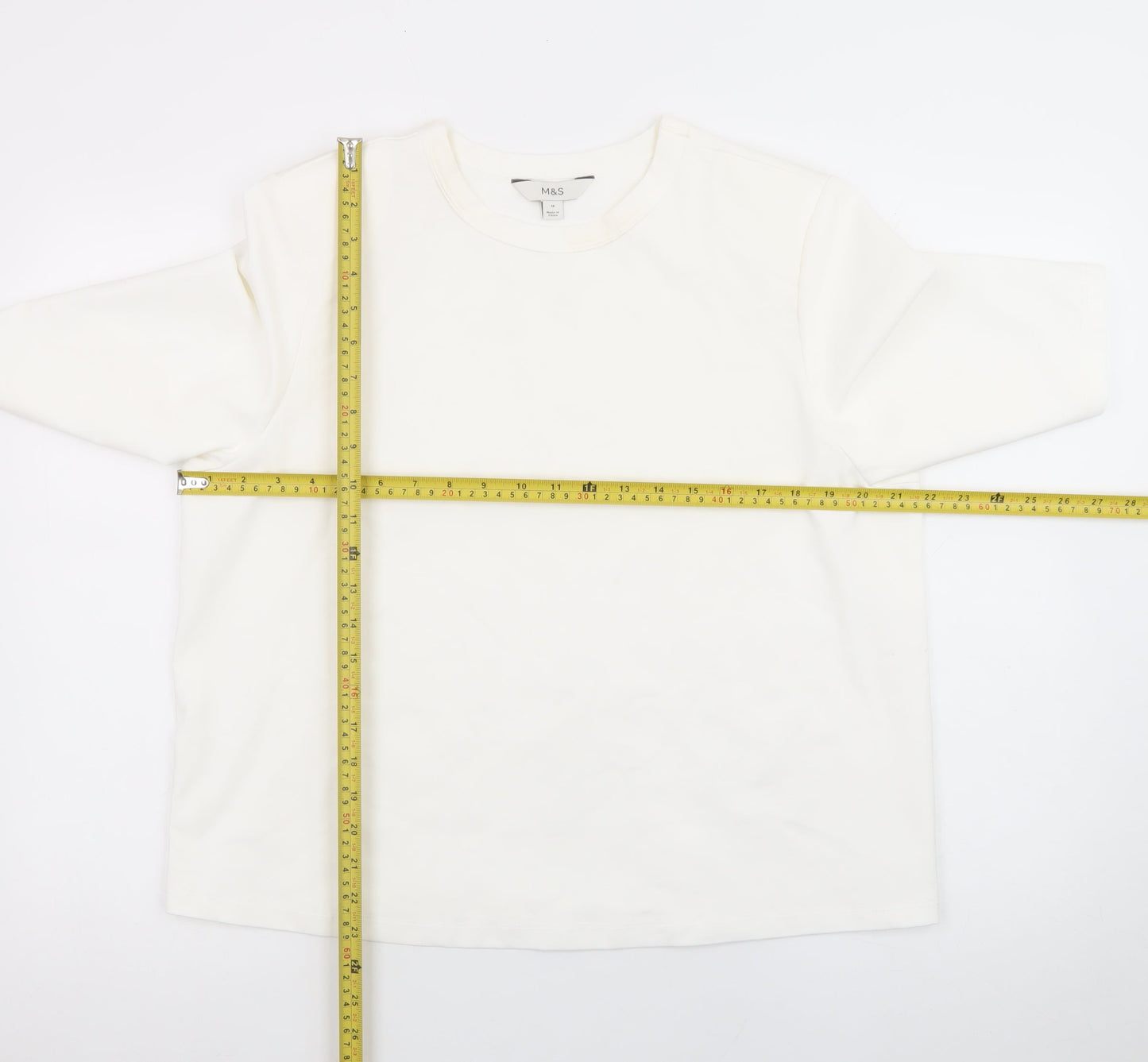 Marks and Spencer Unisex White Cotton Crew Neck Short Sleeve T-Shirt Size 16