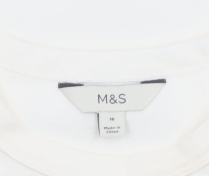Marks and Spencer Unisex White Cotton Crew Neck Short Sleeve T-Shirt Size 16