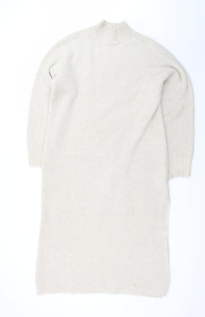 ONLY Women’s Beige Wool Knit Long Sleeve Jumper Dress M
