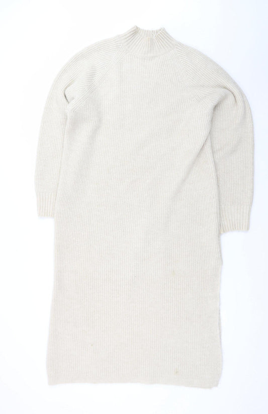 ONLY Women’s Beige Wool Knit Long Sleeve Jumper Dress M