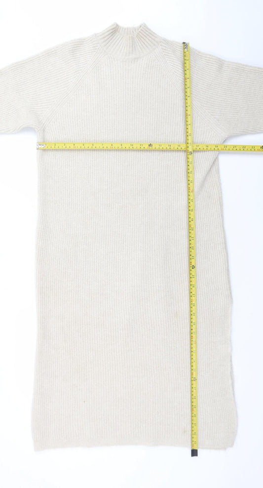ONLY Women’s Beige Wool Knit Long Sleeve Jumper Dress M