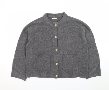 Tu Women Grey Crew Neck Button Cardigan Size 14 Wool Blend