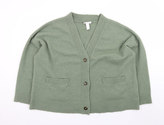 Monki Women’s Green Wool Blend Buttoned Cardigan M Classic V-Neck