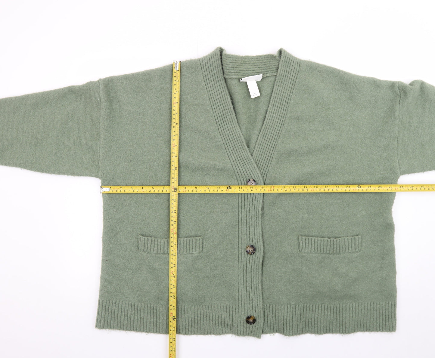 Monki Women’s Green Wool Blend Buttoned Cardigan M Classic V-Neck