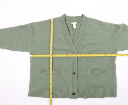 Monki Women’s Green Wool Blend Buttoned Cardigan M Classic V-Neck