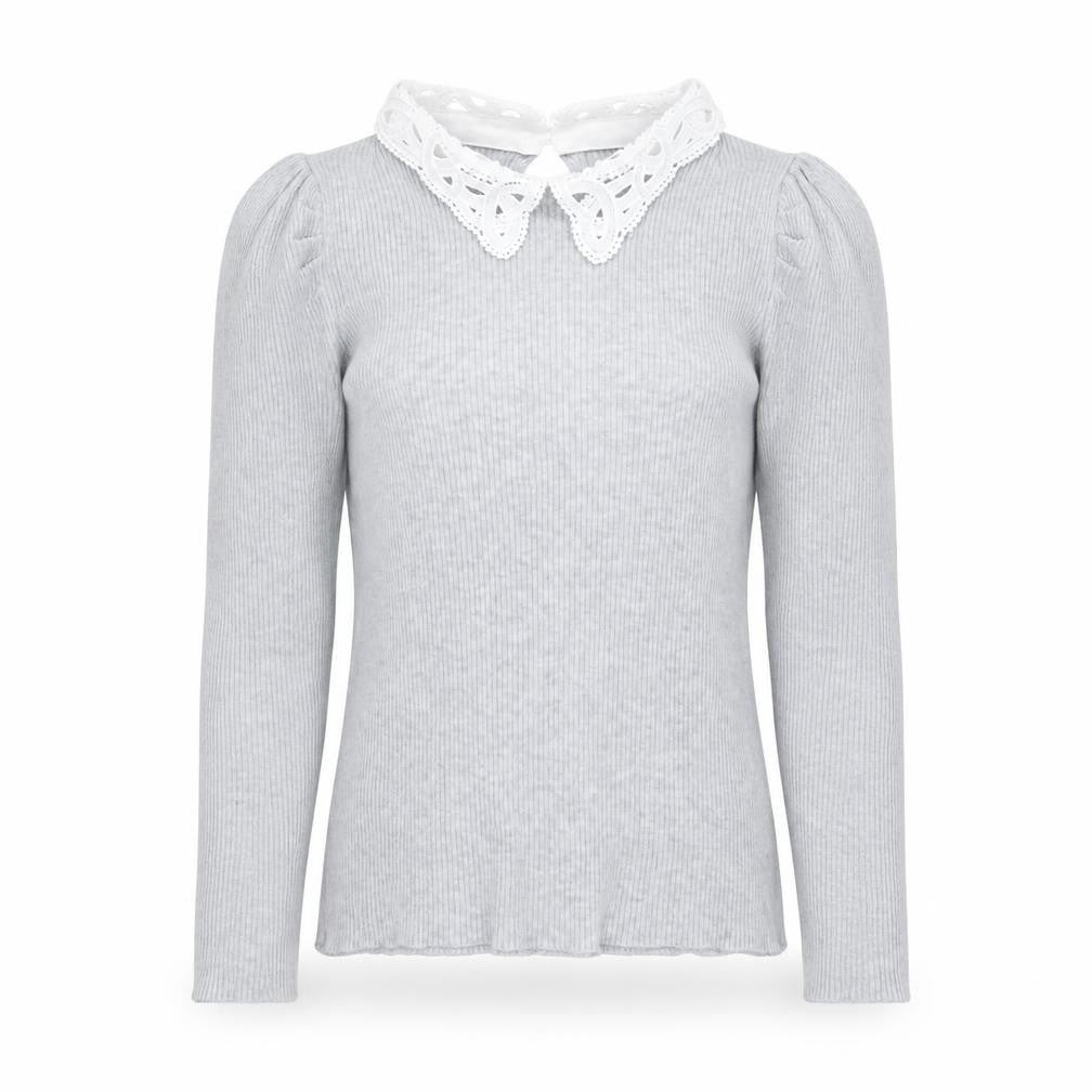 Quiz Women Grey Collared Lace Trim Slim Fit Long Sleeve Jumper