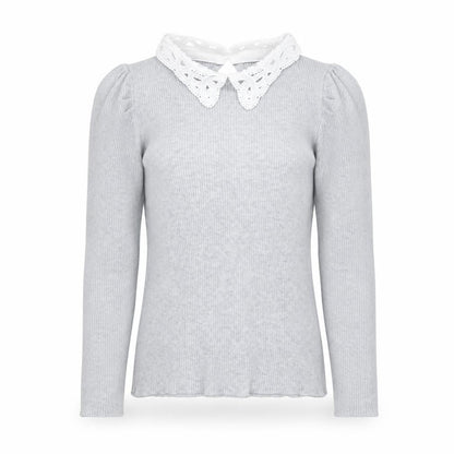 Quiz Women Grey Collared Lace Trim Slim Fit Long Sleeve Jumper