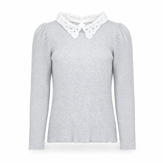Quiz Women Grey Collared Lace Trim Slim Fit Long Sleeve Jumper