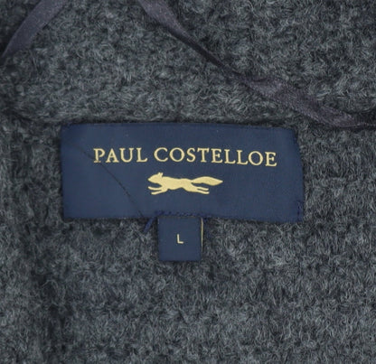 Paul Costelloe Men's Grey Wool Alpaca Chunky Knit Cardigan L