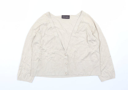 Principles Women Beige V-Neck Button Cardigan Size 14 Viscose Blend