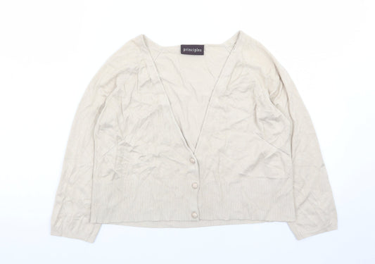 Principles Women Beige V-Neck Button Cardigan Size 14 Viscose Blend