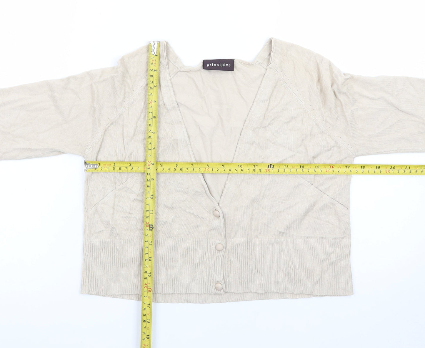 Principles Women Beige V-Neck Button Cardigan Size 14 Viscose Blend