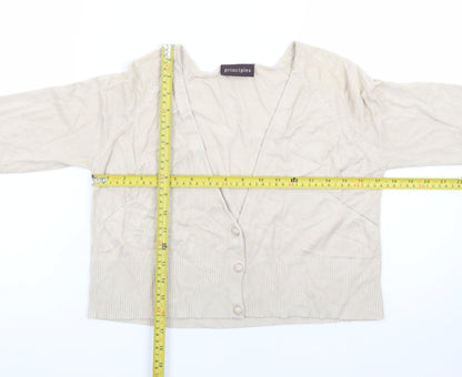Principles Women Beige V-Neck Button Cardigan Size 14 Viscose Blend